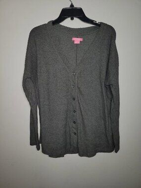 Isaac Mizrahi Large gray V-neck button up sweater